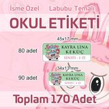 Labubu Temalı Okul Etiketi Isme Özel 170 Adet (90 Adet 34X13 Mm, 80 Adet 45X17 Mm)