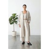 LAbute Bej Keten Siyah Biyeli Kimono Pantolon Takım