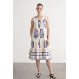 LAbute Desenli %100 Viskon Düğmeli Gizli Cepli Salaş Yazlık Elbise
