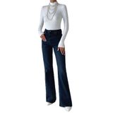 LACARINO Kadın Flare Jean Pantolon, Blue Black, 34 Beden