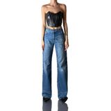 LACARINO Kadın Flare Jean Pantolon, Normal Bel, Mavi, 34 Beden