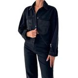 LACARINO Kadın Jean Ceket, Slim Fit, Siyah Taşlı, S Beden