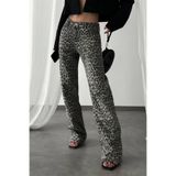 LACARINO Kadın Slim Fit Yüksek Bel Jean Pantolon, Vizon Leopar, 38 Beden