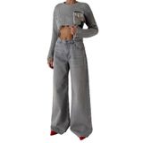 LACARINO Kadın Wide Leg Jean Pantolon, Normal Bel, Açık Gri, 34 Beden
