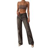 LACARINO Kadın Wide Leg Jean Pantolon, Normal Bel, Kahve Tint, 34 Beden