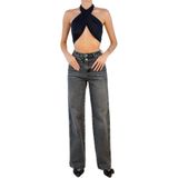 LACARINO Kadın Wide Leg Jean Pantolon, Normal Bel, Onyx Black, 38 Beden
