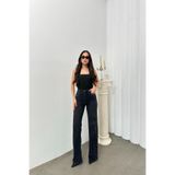 LACARINO Kadın Wide Leg Jean Pantolon, Siyah Taşlı, 36 Beden