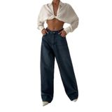 LACARINO Kadın Wide Leg Jean Pantolon, Yüksek Bel, Ashblue, 34 Beden