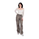 LACARINO Kadın Wide Leg Jean Pantolon, Yüksek Bel, Kahve Leopar, 36 Beden