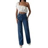 LACARINO Kadın Wide Leg Jean Pantolon, Yüksek Bel, Mavi, 34 Beden