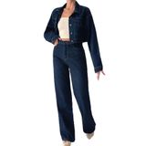 LACARINO Kadın Wide Leg Jean Pantolon, Yüksek Bel, Rınse, 34 Beden
