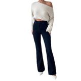 LACARINO Kadın Yüksek Bel Flare Jean Pantolon, Blue Black, 27 Beden