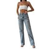 LACARINO Kadın Yüksek Bel Slim Fit Jean Pantolon, Açık Mavi, 40 Beden, 7617-34