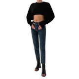 LACARINO Kadın Yüksek Bel Slim Fit Jean Pantolon, B.BLACK, 34 Beden