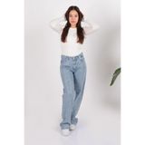 LACARINO Kadın Yüksek Bel Slim Fit Jean Pantolon, Lıght Blue Taşlı, 34 Beden