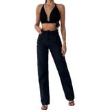 LACARINO Kadın Yüksek Bel Slim Fit Jean Pantolon, Siyah, 38 Beden