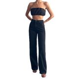 LACARINO Kadın Yüksek Bel Wide Leg Jean Pantolon, Siyah, 34 Beden