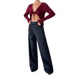 LACARINO Kadın Yüksek Bel Wide Leg Jean Pantolon, Siyah, 40 Beden