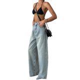 LACARINO Kadın Yüksek Bel Wide Leg Jean Pantolon, Yeşil Tint, 34 Beden