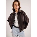 Lacase Sezonluk Kadın Oversize Bomber Ceket Kahverengi Suni Deri ile Şık ve Rahat Günlük Kullanım