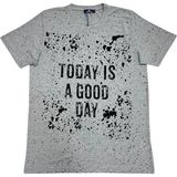 LACATON ERKEK NORMAL BEDEN EMPİRME BASKILI KUMAŞ DELİKLİ DİR BİSİKLET YAKALI ETEK VE KOL DÜZ T-SHIRT - 2XL - Gri