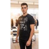 LACATON ERKEK NORMAL BEDEN EMPİRME BASKILI KUMAŞ DELİKLİ DİR BİSİKLET YAKALI ETEK VE KOL DÜZ T-SHIRT - 2XL - Lacivert