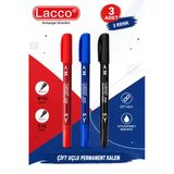 Lacco 255 Permanent Marker Kalem 3'Lü Set Çift Uçlu M Ve S Uç Siyah Mavi Kırmızı Kalıcı İşaretleme Kalemi