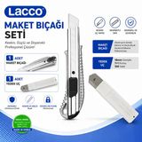 Lacco Alumunex Maket Bıçağı Seti 1 Maket Bıçağı + 1 Yedek Uç 18 Mm Alüminyum Gövde Profesyonel Kesici