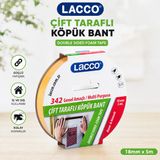 Lacco Çift Taraflı Köpük Bant 18 mm x 5 m Güçlü Yapışkanlı Çok Amaçlı Montaj Bandı Beyaz 1 Adet ST12489