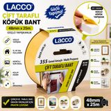 Lacco Çift Taraflı Köpük Bant 48 mm x 25 m Güçlü Yapışkanlı Montaj Bandı Çok Amaçlı Beyaz 1 Adet ST12495