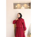 Lace Ribbon Dress Tesettür Elbise - Bordo - 1