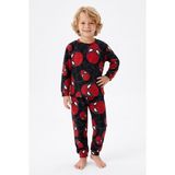 La'ciel Paris Erkek Çocuk Karakter Maske DESENLI%100 Pamuk Reaktif Boyama Interlok Kumaş Uzun Kollu Pijama Takımı - Siyah - Kırmızı - 6 - 7 Yaş