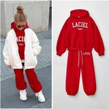 La'ciel Paris Unisex Çocuk Slogan Desenli Eşofman Takımı - 4 - 5 Yaş - Kırmızı
