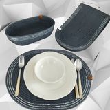 Lacivert 6 Kişilik 7parça Amerikan Servis, Hasır Supla Takımı, Tabak ve Bardak Altlığı Seti, Yılbaşı - 36 x 36 cm