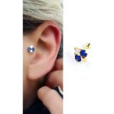 Lacivert Baget Zirkon taş Detaylı 925ayar gümüş Üzerine altın kaplama Luxury Tasarım Tragus Kıkırdak Helix Piercing