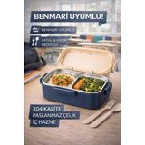 Lacivert Benmarili Paslanmaz Çelik Yemek Kabı 2 Bölmeli Beslenme Kabı Saklama Kabı Lunch Box