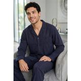 Lacivert Beyaz Ekose Desenli önden Düğmeli Elegant Erkek pijama takımı - Lacivert - Beyaz - XL