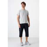 Lacivert - Beyaz Fermuar Cepli Standart Kalıp Klasik Paça Erkek Kapri - 83091 - XL