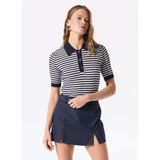 Lacivert - Beyaz Kadın Polo Dar Çizgili Kazak F5SL-KZK0227