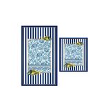 Lacivert Beyaz Motif Desenli Banyo Paspas Seti Klozet Takımı 2`Li 19 1458