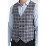 Lacivert-Bordo Ekose Desenli V Yaka Kruvaze Yelek Slim Fit Lacivert 58