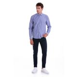 Lacivert Ç. Comfort Fit Çizgili Pamuklu Slim Yaka Uzun Kollu Spor Gömlek