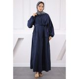 Lacivert Cepli Çiçek Nakışlı Elbise - 38 - 40