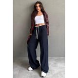 Lacivert Çift Bel Bantlı Wide Leg Kadın Pantolon MG2551