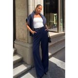 Lacivert Çift Pileli Kemerli Pantolon MG2330