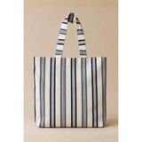 Lacivert Çizgili Pamuklu Kumaş Plaj Çantası | Günlük Kullanım ve Alışveriş Çantası - 30X35 cm - 30 x 35 - Mavi
