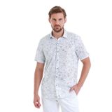 Lacivert Comfort Fit Baskılı 100% Pamuk Slim Yaka Kısa Kollu Gömlek | M