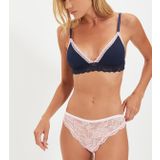 Lacivert Dekoltesi Pembe Dantel Detaylı Micro Bralet DS200475BR