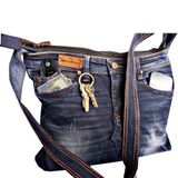 lacivert denim omuz çantası