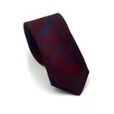 Lacivert Desenli Bordo Dokuma Kumaş Mendilli Slim Fit Kravat // SDK-2601-4